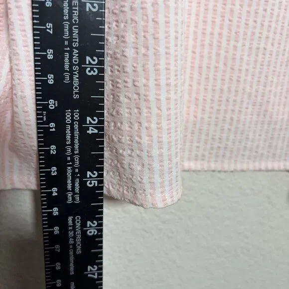 Liz Claiborne Blouse Women's Large Pink Striped Seersucker Long Sleeve Top Sheer - Picture 5 of 8